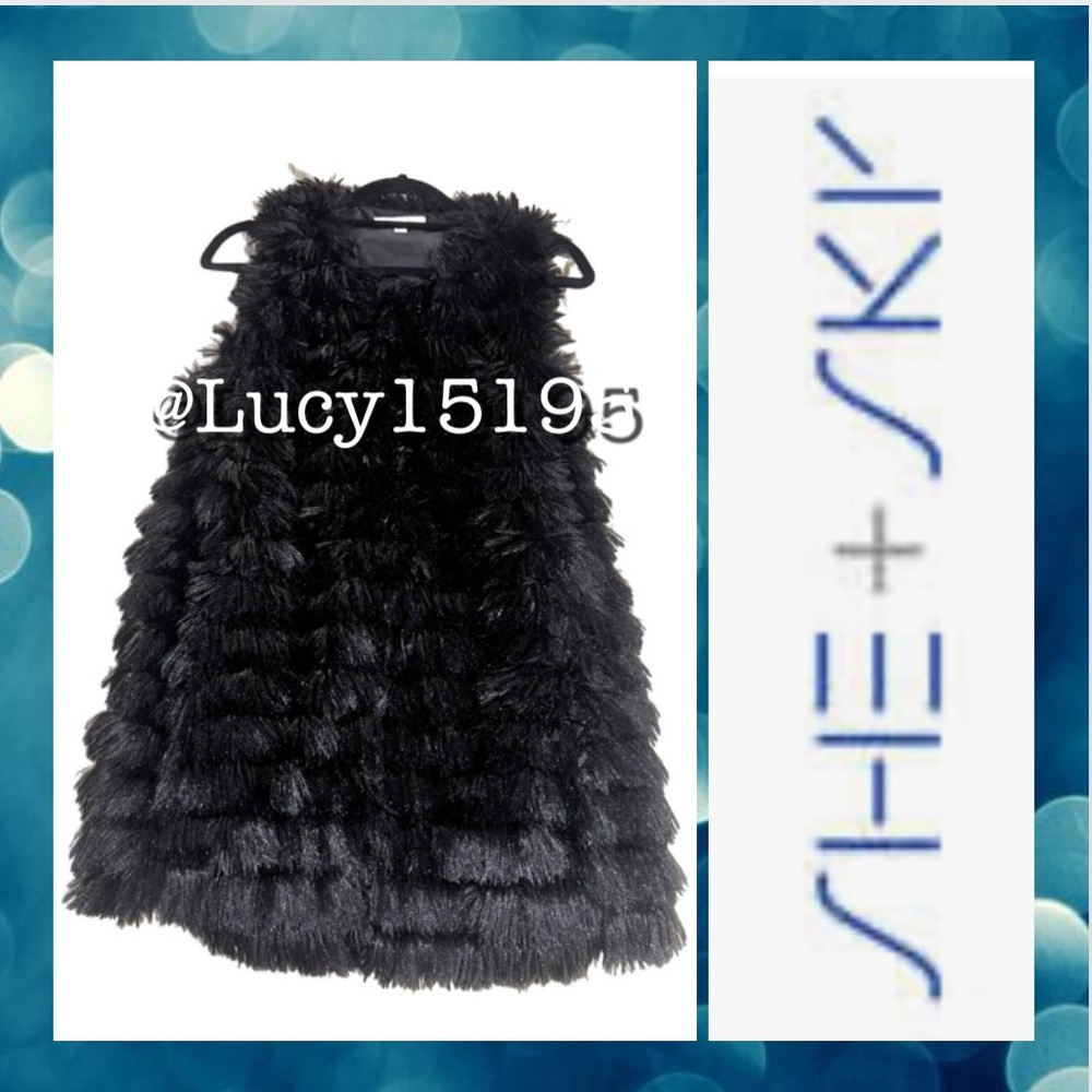 NWOT She + Sky Faux Fur Black Layered Duster With Pockets